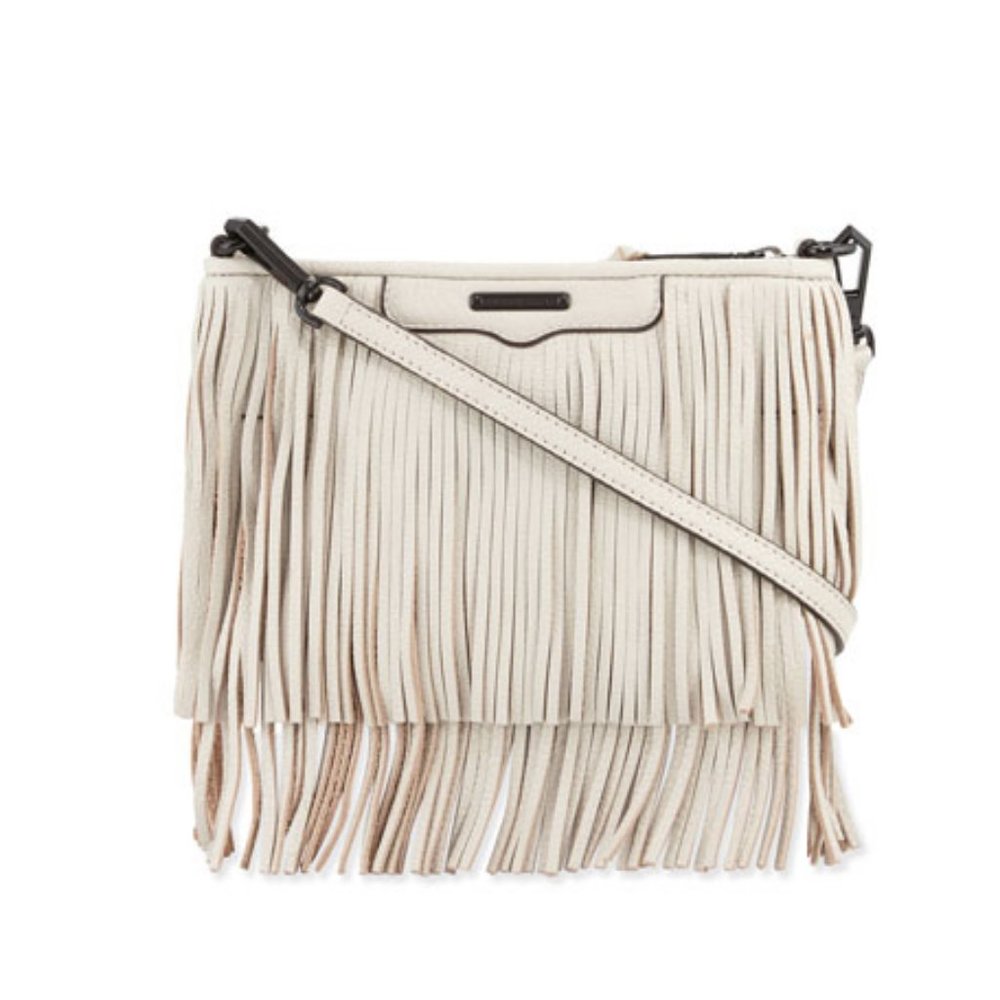 Like New - Rebecca Minkoff White Finn Fringe Leather Crossbody Bag / Clutch
